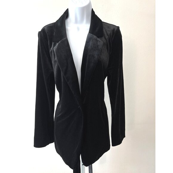 Quiet Luxury J.Jill Blazer Size M Wearever Velvet Black Belted One-Button Jacket - Picture 2 of 14